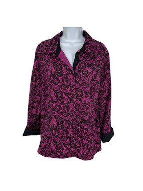 Lane Bryant Women's Button-Up Floral Long Sleeve Collared Top Size 22/24W